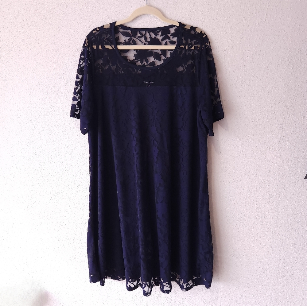 Nina Leonard Navy Blue Lace Dress, Plus size 1X
